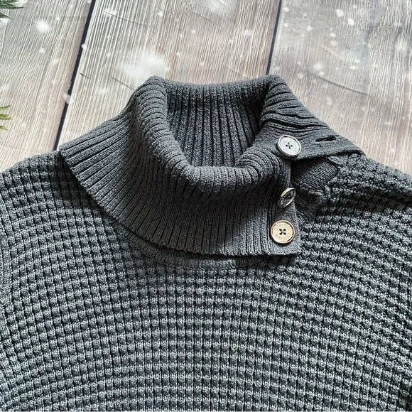 Calvin Klein Gray Turtleneck Long-Sleeve Sweater with Button Detail - Picture 9 of 12